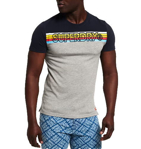 Superdry Men's Navy Gray Colorblock T-Shirt, Size L, Logo Casual Cotton Tee