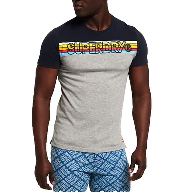 Superdry Men's Navy Gray Colorblock T-Shirt, Size L, Logo Casual Cotton Tee