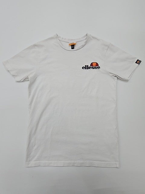 ellesse Men White Logo Cotton Crew Neck T-Shirt Size S Regular Condition