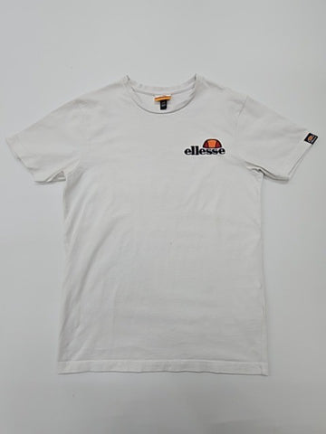 ellesse Men White Logo Cotton Crew Neck T-Shirt Size S Regular Condition