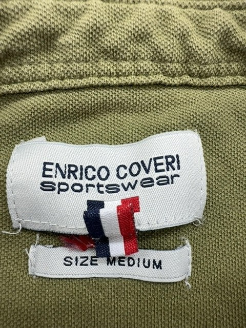 Enrico Coveri Boys Olive Polo Shirt Size M Button Front Logo