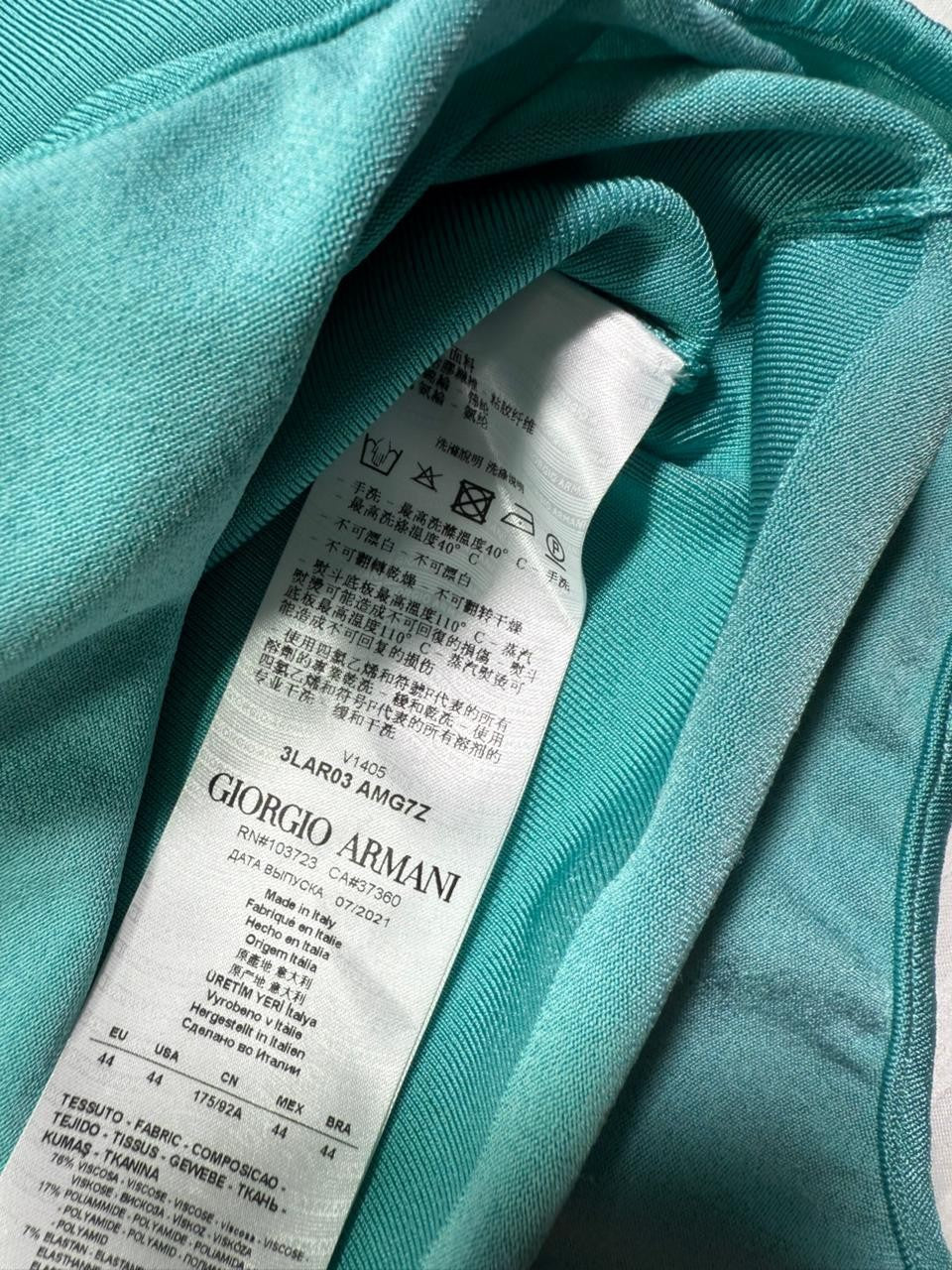 BNWT Giorgio Armani Women's Turquoise Short Sleeve Bodysuit V-Neck Size 44