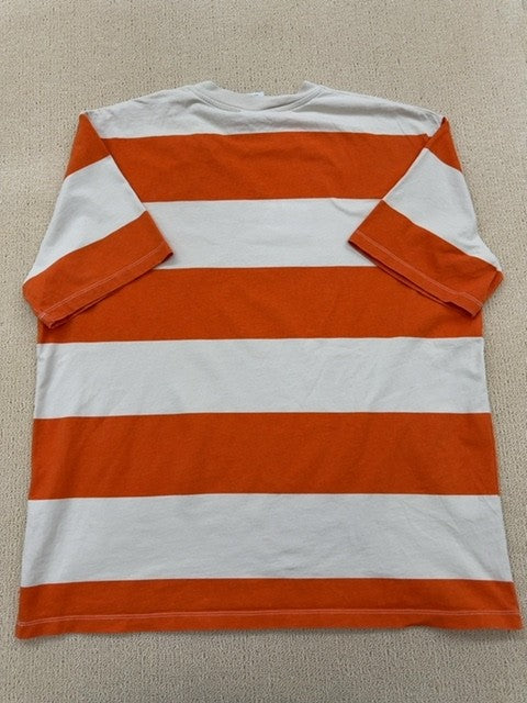 Zara Women's Orange Striped Short Sleeve Cotton T-Shirt