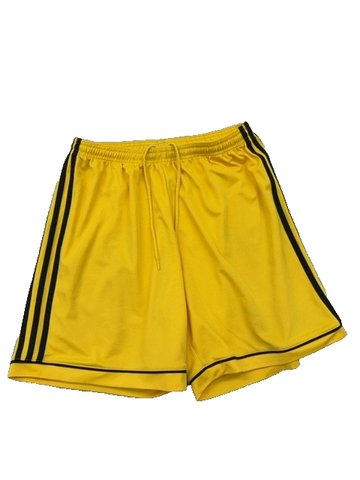 Adidas Unisex Yellow Striped Shorts Size L 3-Stripes Drawstring