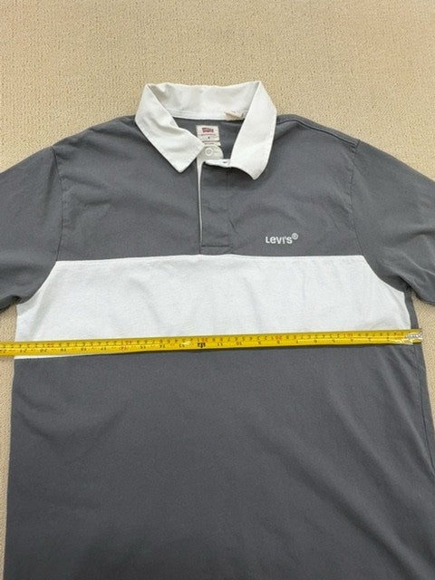 Levi's Men's Grey Striped Polo Shirt Size M Cotton Pique Casual
