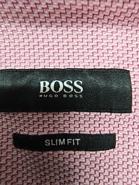 BOSS Mens Pink Slim Fit Dress Shirt Size 42 Long Sleeve Button-Down