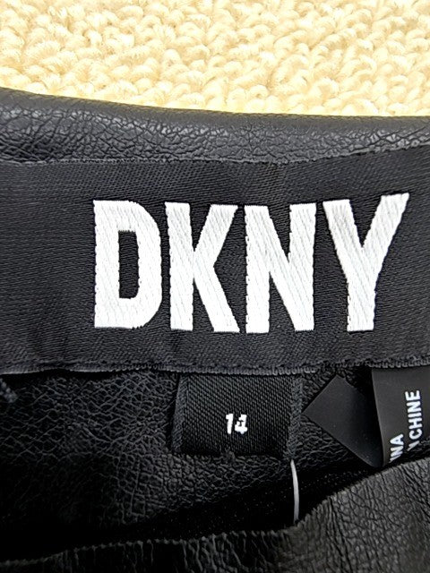 DKNY Black Faux Leather Strapless Ruched Top Size 14