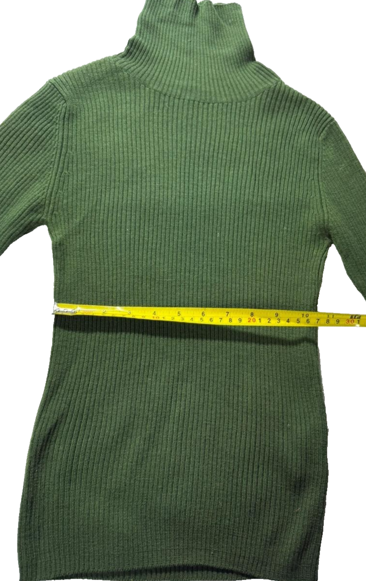 Women Turtle Neck Long Sleeve Ribbed Sweater, Dark Green | M
