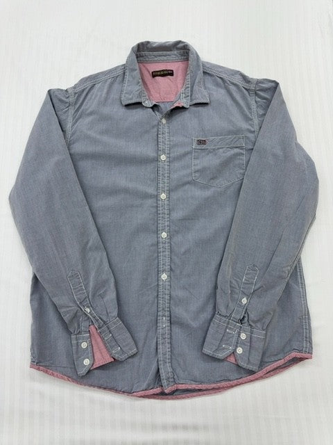 Napapijri Men's Gray Cotton Button-Down Shirt XL Pink Lining