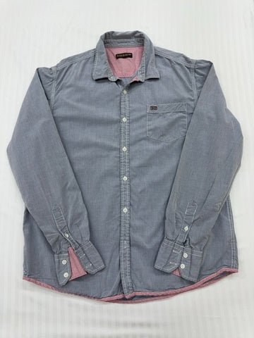 Napapijri Men's Gray Cotton Button-Down Shirt XL Pink Lining