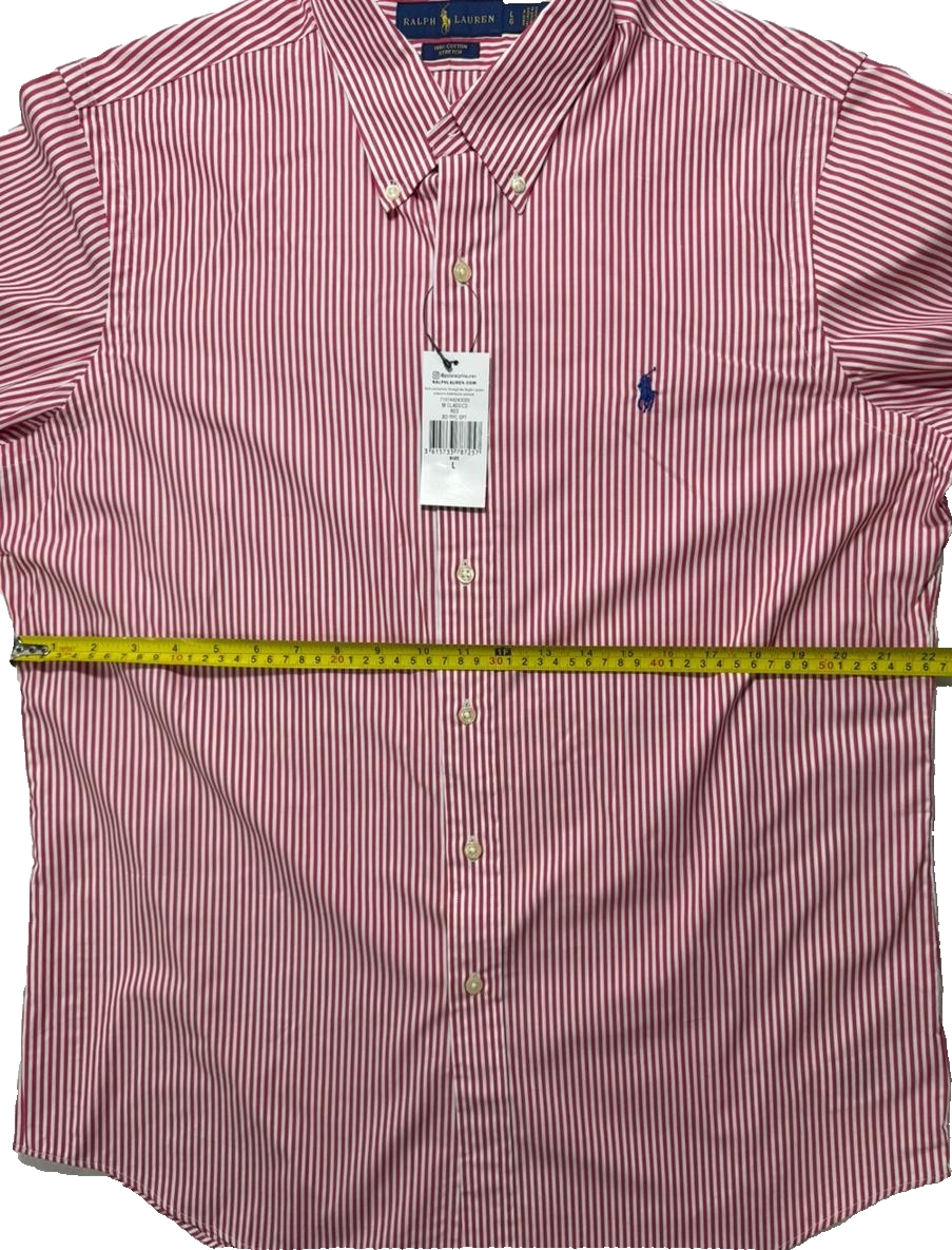 Ralph Lauren Men's Shirt Size L Red White Stripe Button Down Long Sleeve Classic