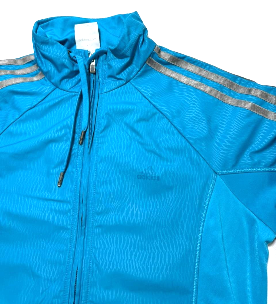 Women's Adidas Teal Blue Gray 3 Stripe Full Zip Track Jacket Activewear Top - S