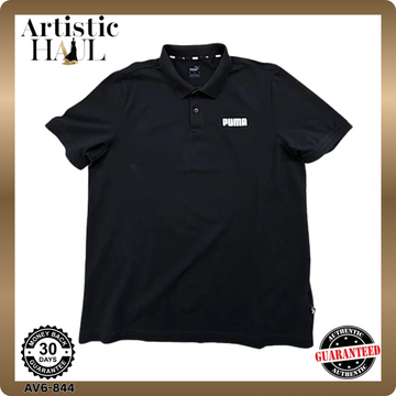 PUMA Black Short Sleeve Polo Shirt Men's L Regular Fit Button