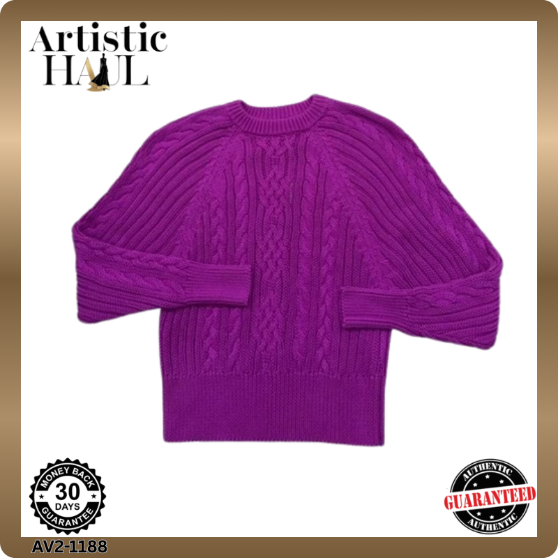 Lauren Ralph Lauren Purple Cable Knit Cotton Crewneck M Pony NWT