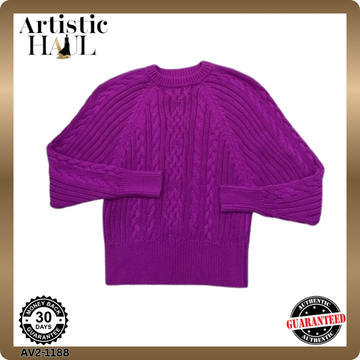 Lauren Ralph Lauren Purple Cable Knit Cotton Crewneck M Pony NWT