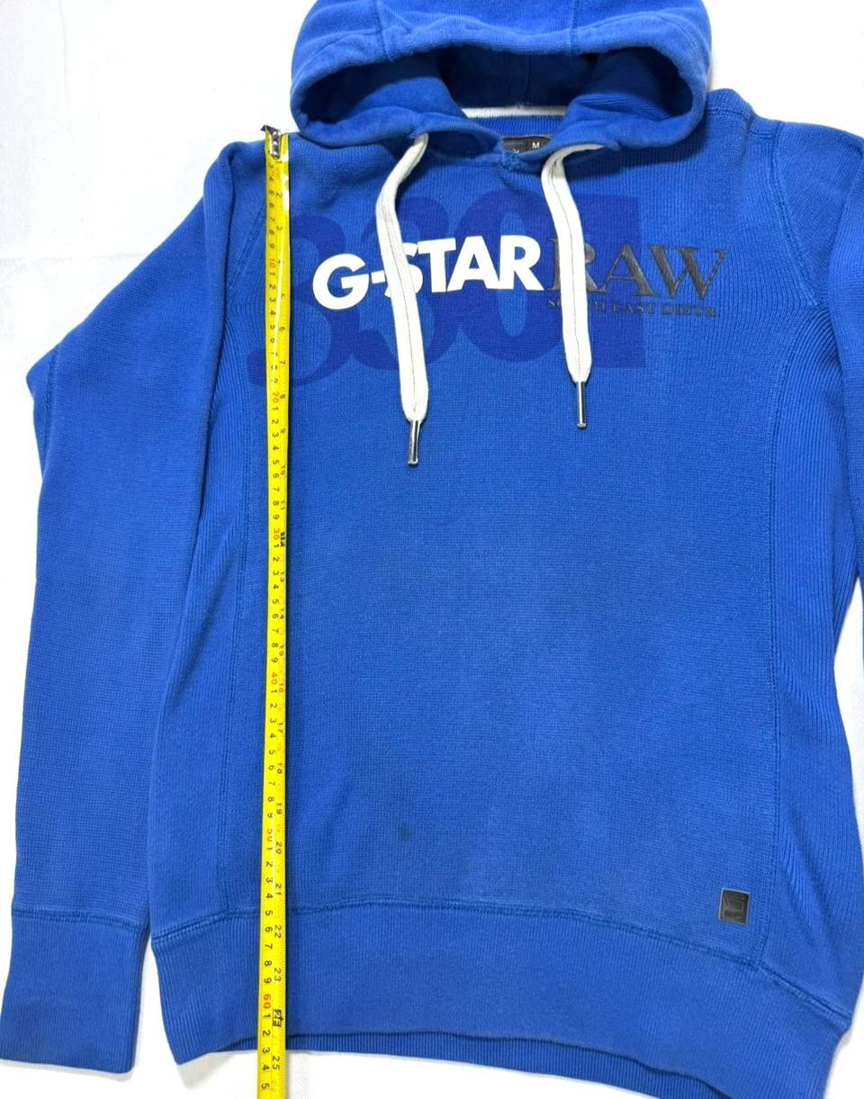 G-Star Raw Unisex Hudson Blue Foxy Logo Bhashor Fleece Lined Pullover Hoodie - M
