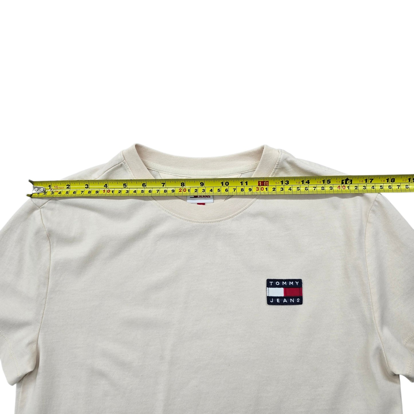 Tommy Jeans Cream XS Crew Neck T-Shirt Embroidered Logo