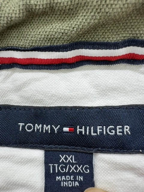 Tommy Hilfiger Men's Striped Polo Shirt Size M Flag Embroidery White/Navy