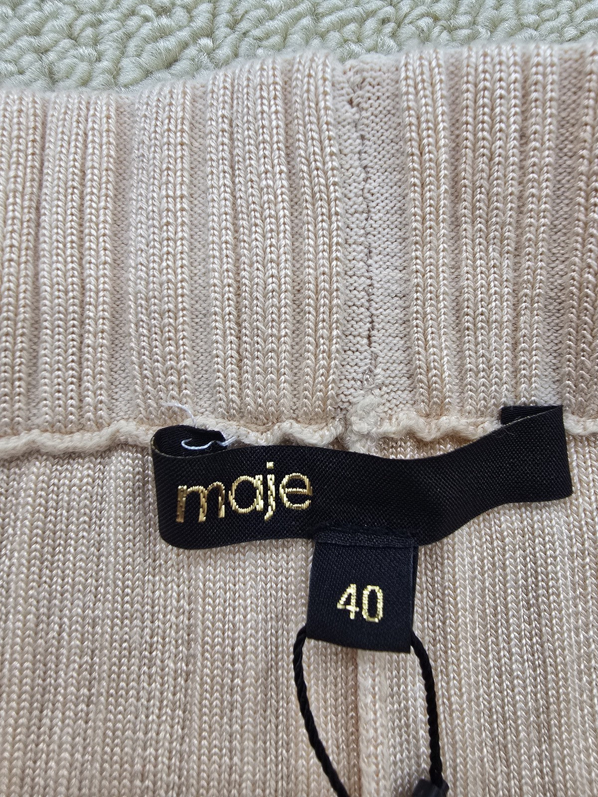 Maje Wide-Leg Knitted Pants FR 40 Rose Pale High Waist Stretch NWT