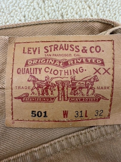 Levi's 501 Original Straight Tan Jeans 31x32 Button Fly Cotton Denim