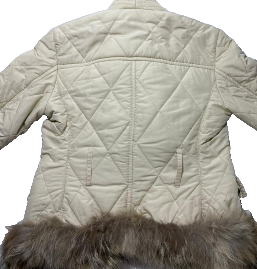 Vero Moda Women's Cream Quilted Jacket With Faux Fur Trim & Collar Size 44
