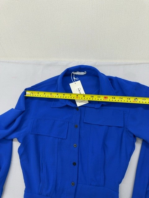 Reserved Women's S Blue Short Shirt Dress Long Sleeve Collar Button EUC