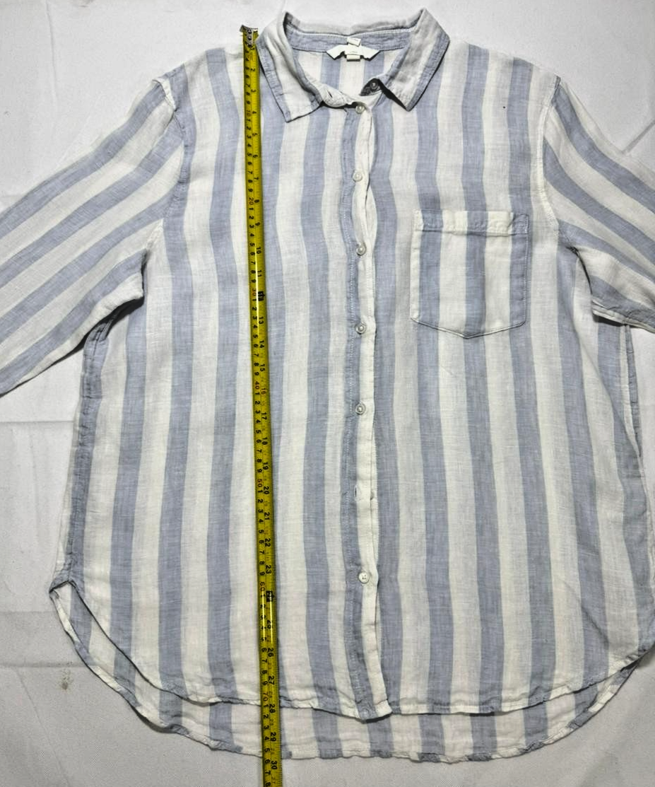 H&M Regular Fit Striped Cotton Linen Long Sleeve Shirt | Size: M