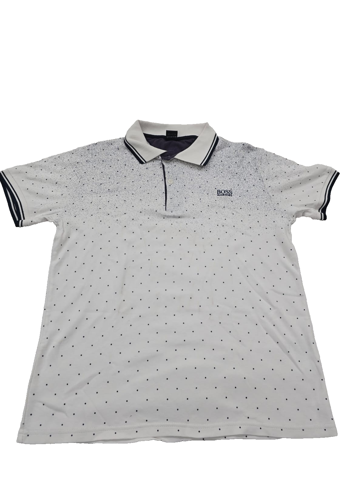 Hugo Boss Men's White Polo T-Shirt Short Sleeve Polka Dot Logo Size L Made in Tu