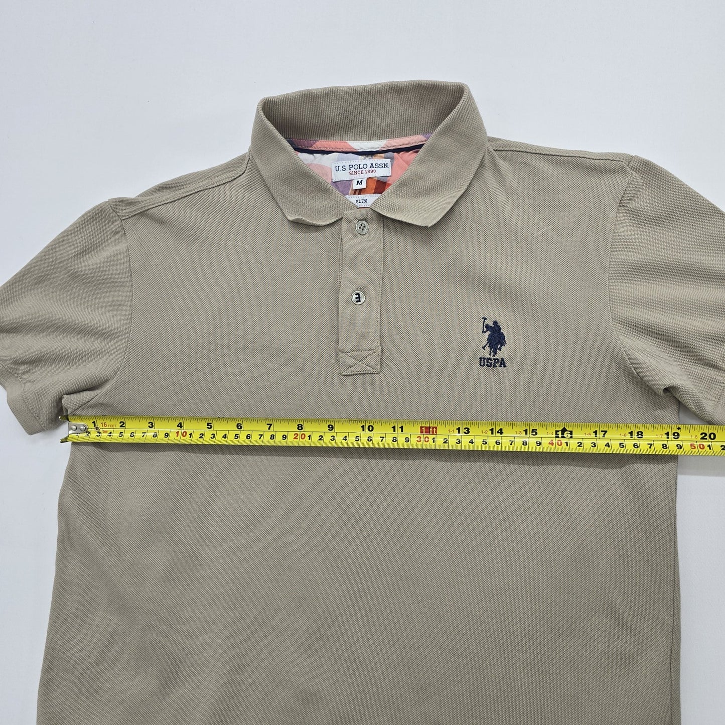 U.S. Polo Assn Men Tan Slim Polo Shirt Size M Cotton Pique Logo Collared