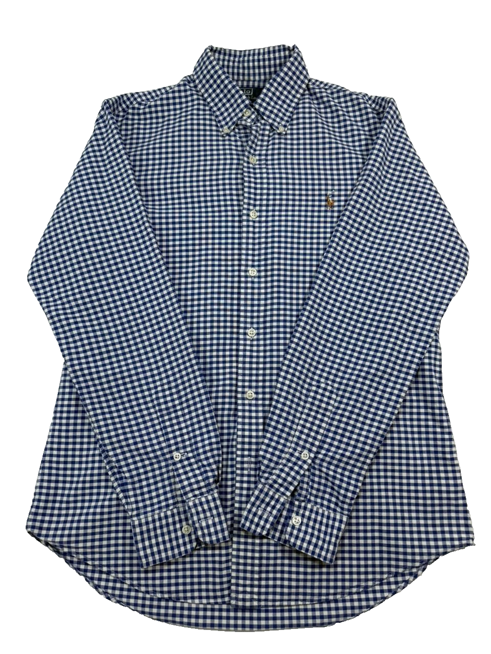 Polo Ralph Lauren Men'S Blue Gingham Custom Fit Long Sleeve Shirt M