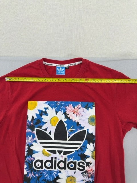 Adidas Women XL Red Floral Short Sleeve Cotton Crewneck T-Shirt