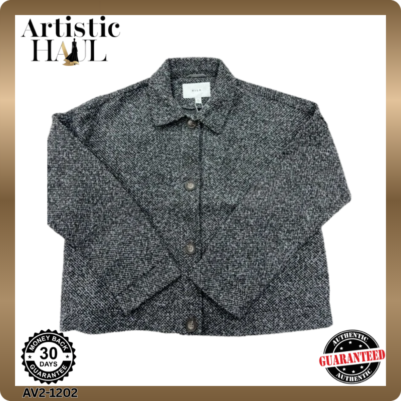 Vila Grey Melange Button Jacket Women Short Boxy Long Sleeve