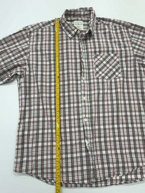 Estabished Men Red White Blue Plaid Button-Down Shirt XL Vintage Pocket