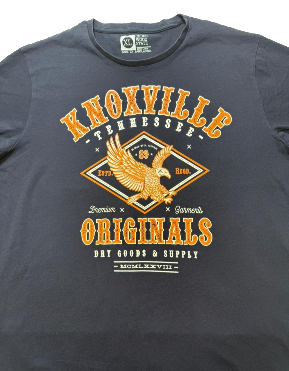 Cedar Wood State T-Shirt XL Knoxville Tennessee Originals Graphic Tee Navy Blue