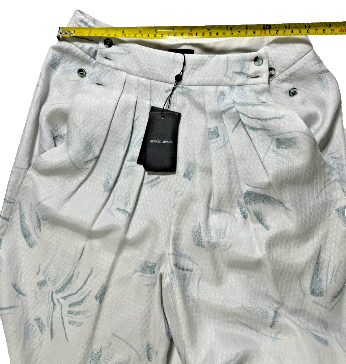 BNWT Giorgio Armani Printed Jacquard Tapered Pants In A Light, Cream-Hued Color