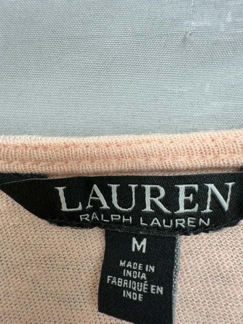 Lauren Ralph Lauren Women's Pale Pink Ruffle Lace V-Neck Short Sleeve Top M