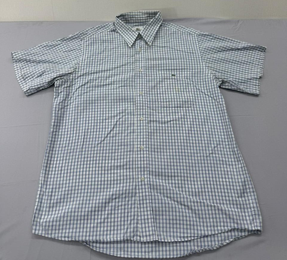 Lacoste Men's Blue White Checkered Short Sleeve Shirt Size 42
