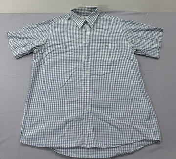 Lacoste Men's Blue White Checkered Short Sleeve Shirt Size 42