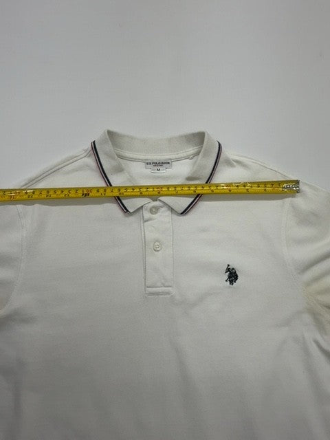 U.S. Polo Assn. Men White Cotton Polo Shirt Red/Black Trim Size M