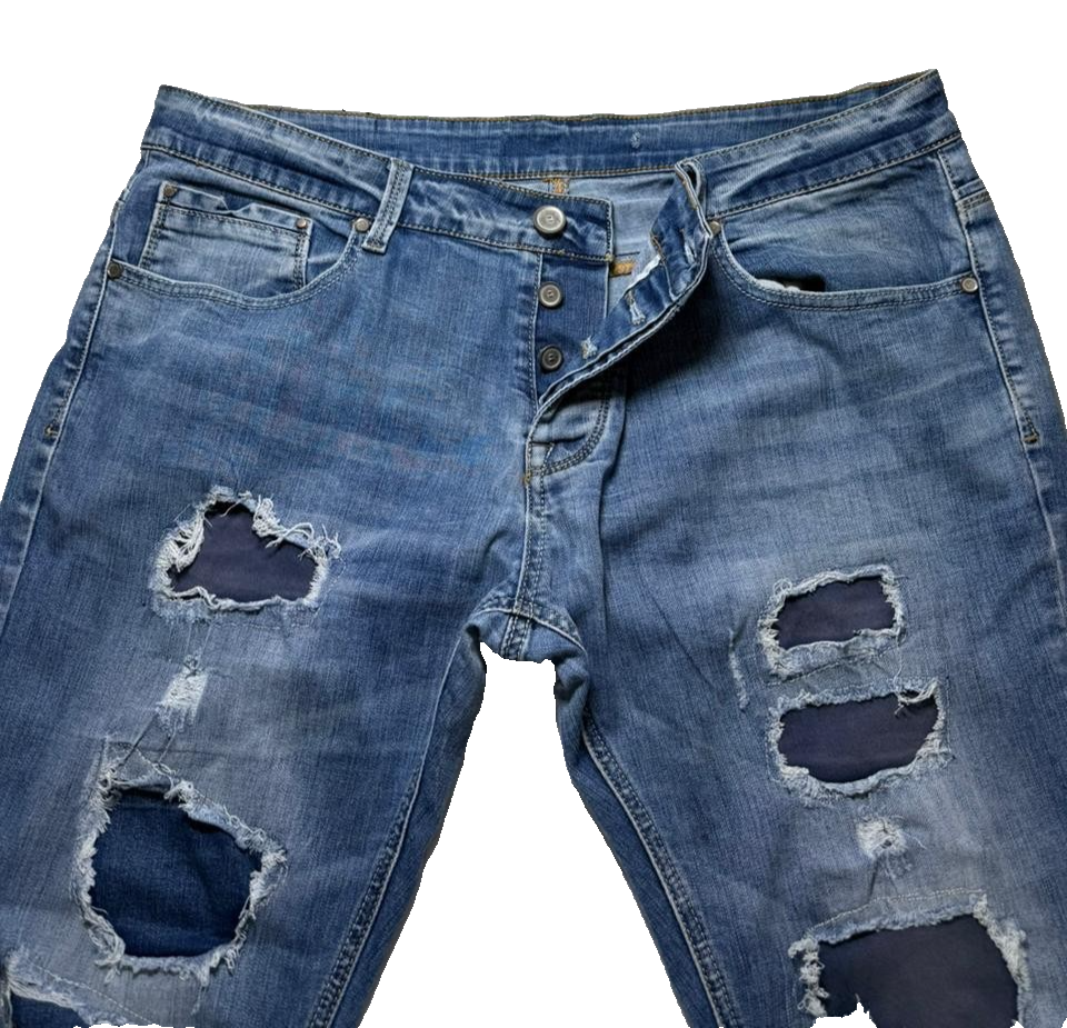 Stone Island Men's Distressed Ripped Jeans Blue Denim Slim Fit size W39 L40