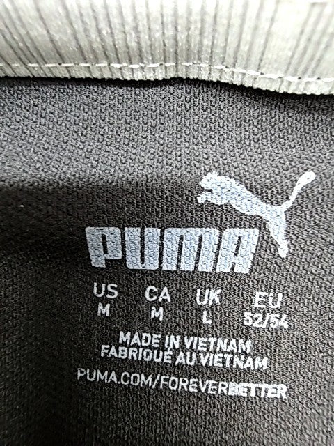 Puma Polo Shirt Men's M Black Polyester Short Sleeve Gold Trim