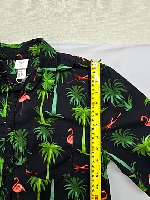 H&M Men's Black Flamingo Tropical Short Sleeve Shirt Size M Regular Fit
