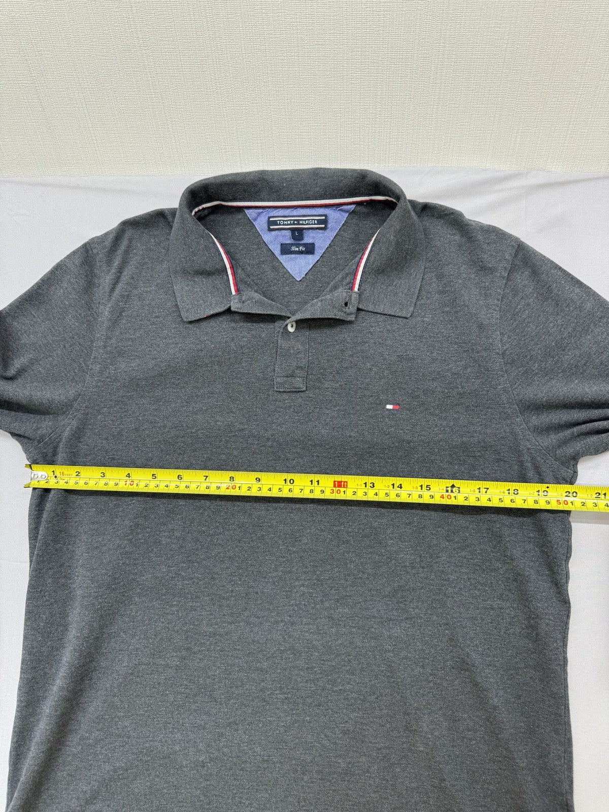 Tommy Hilfiger Men's Gray Slim Fit Long Sleeve Polo Shirt L Cotton