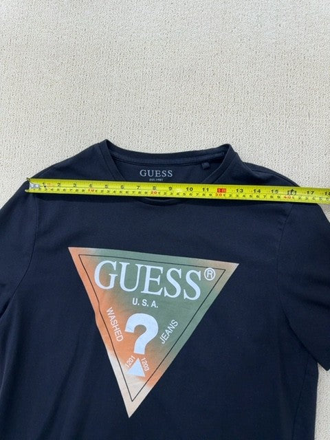 Guess Men's Navy Logo Slim Fit T-Shirt Size L Cotton