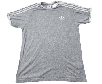Adidas Men's Grey Striped Short Sleeve T-Shirt Size L Cotton Slim Fit