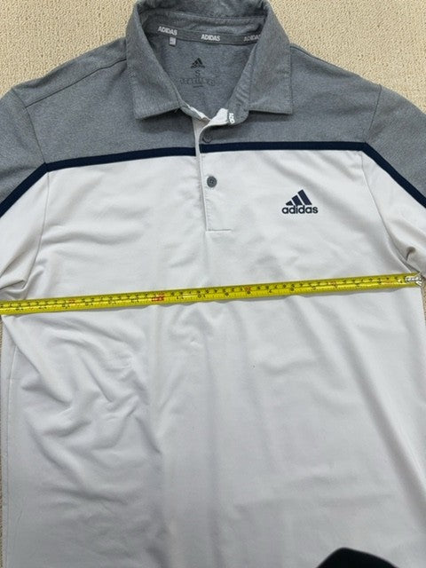 Adidas Men's Grey/White Color Block Short Sleeve Polo S 3-Stripes