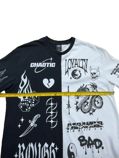 Black Squad Men's Black White Graphic T-Shirt Size L Streetwear
