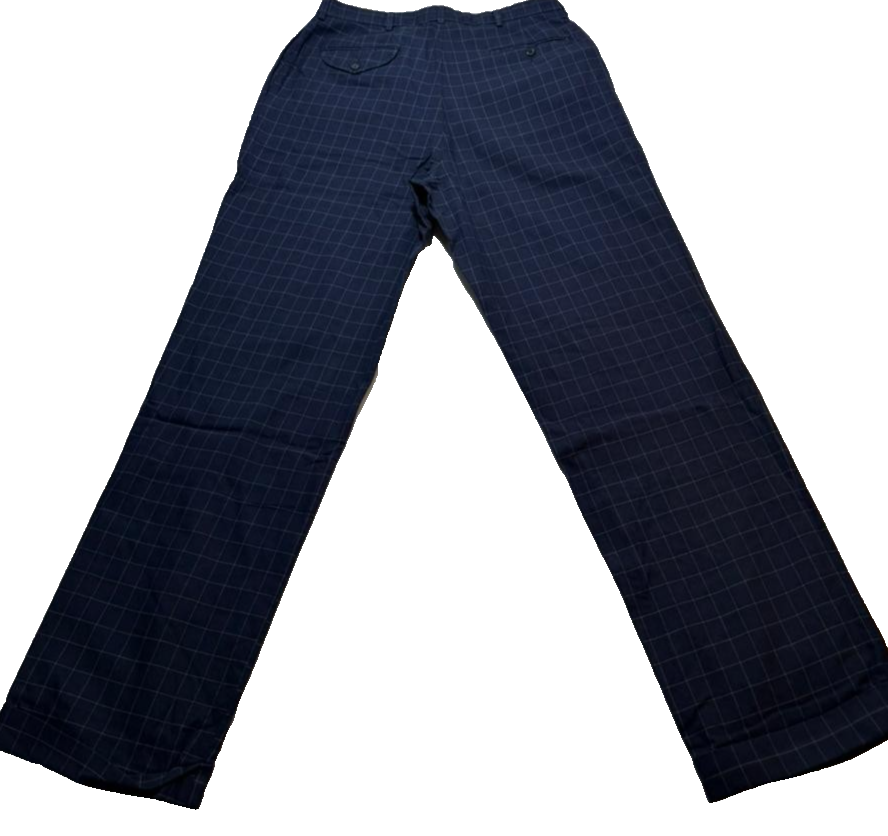 Vintage Polo Ralph Lauren Navy Blue Cotton Windowpane Pleated Trousers Pant 34