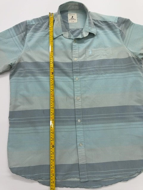 Polo Men Light Blue Striped Cotton Button-Up Logo Shirt XL Regular