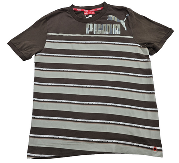 Puma Men's Brown Striped Cotton T-Shirt M Regular Short Sleeve